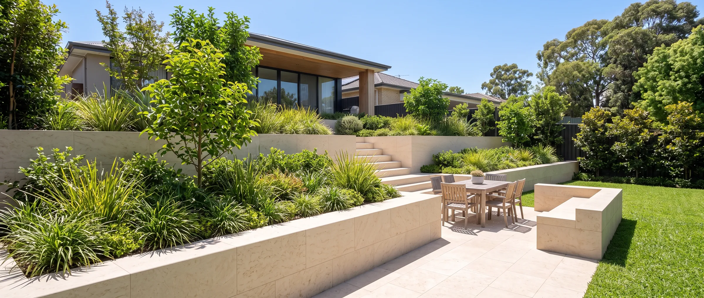 Murray River Limestone retaining wall blocks installed on site